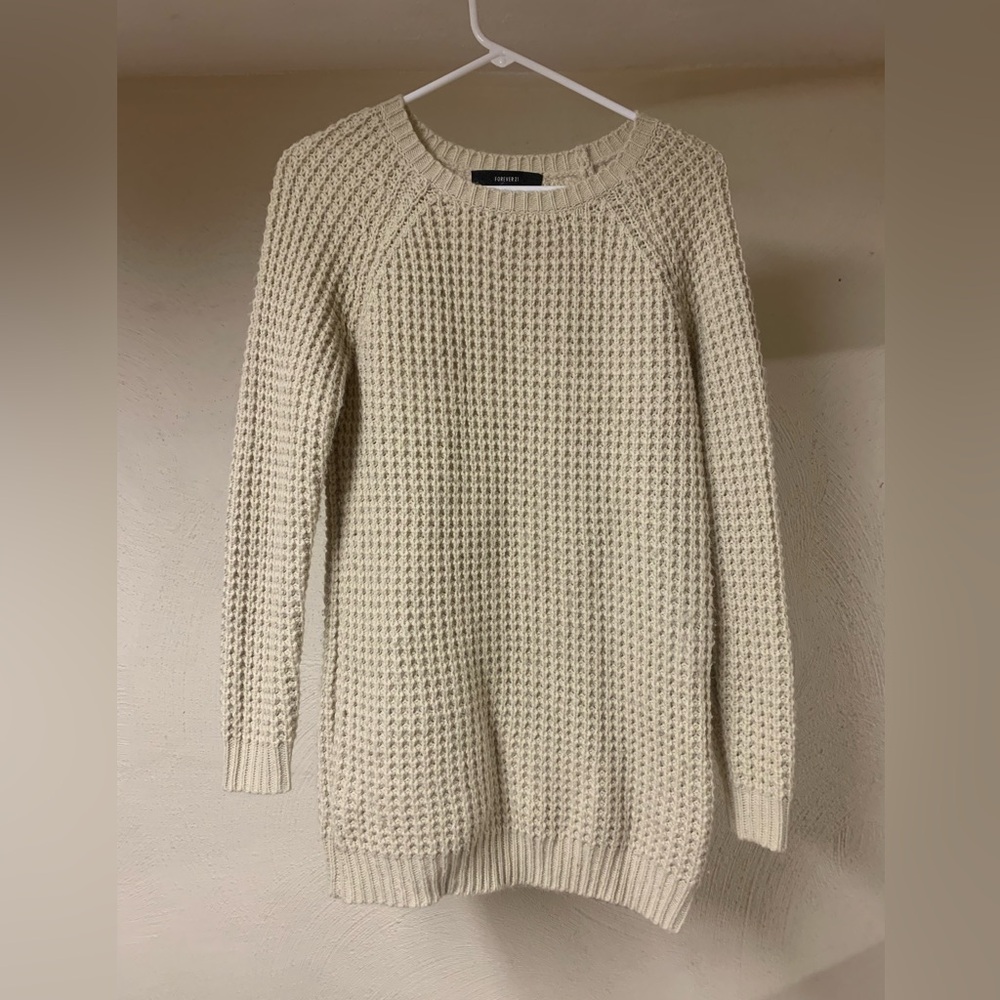 Women’s Medium Cream Knit Oversized Sweater Forever 21 EUC